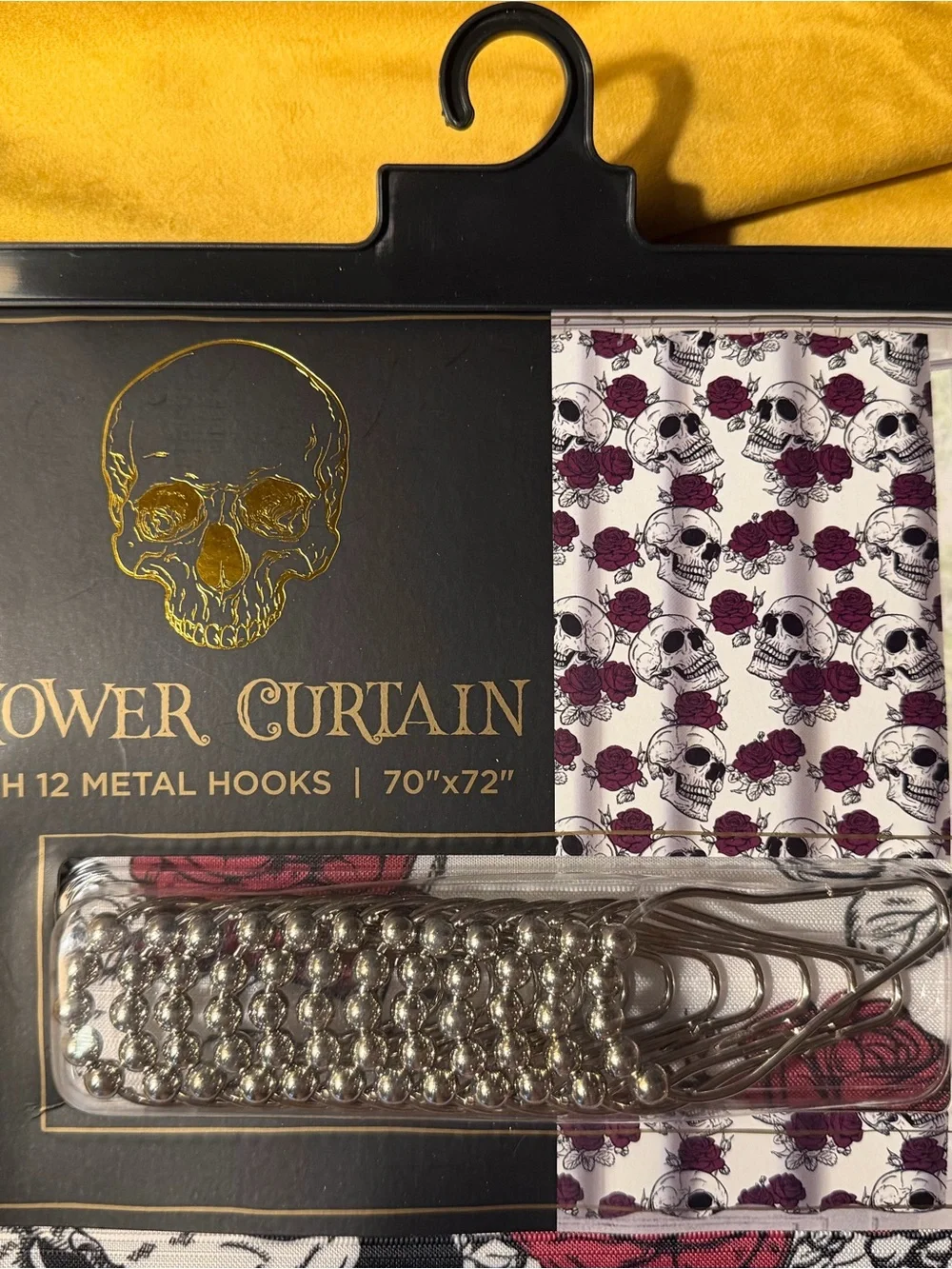 Skull & Red Rose Shower Curtain with Metal Hooks